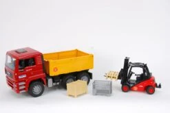 BRUDER 01795 - MAN TGA Kipp-LKW Mit Linde Gabelstapler