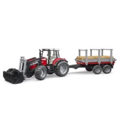 BRUDER 02046 - Massey Ferguson 7480 Mit Frontlader Holztransportanhänger